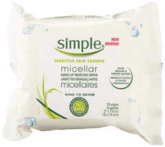 Simple Micellar Wipes closeup shows gentle makeup removal and hydration.
