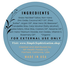 Simple Sophistication Tallow Sun Balm SPF 30 provides broad protection with a light feel.