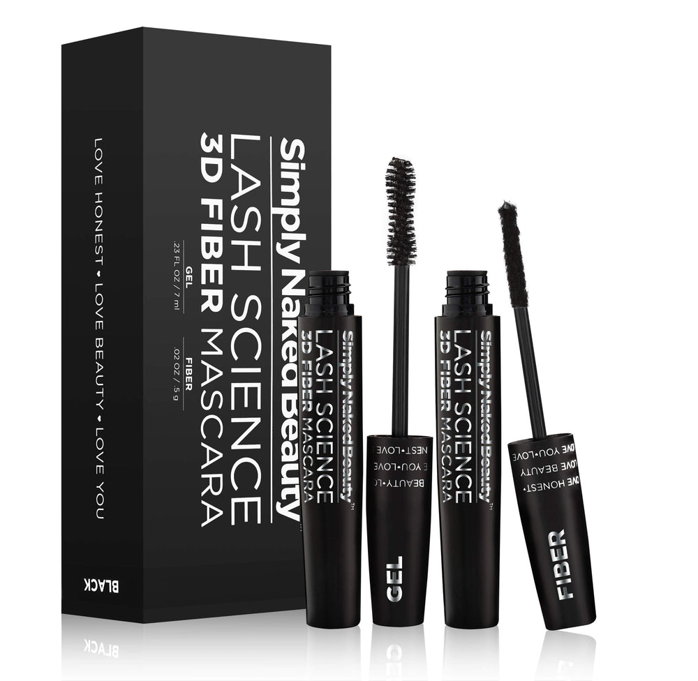 Simply Naked Beauty 3D Lash Mascara kit box with two tubes for all-day wear.