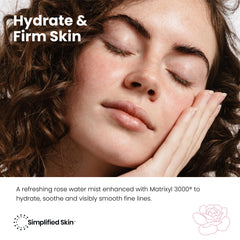 Simplified Skin rose water mist being spritzed on skin for quick refresh