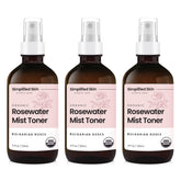 Simplified Skin rosewater spray bottle front view for facial hydration and refreshing mist.