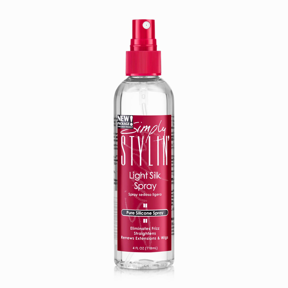 Simply Stylin' Light Silk Hair Spray bottle ready to smooth frizz with light heat protection.