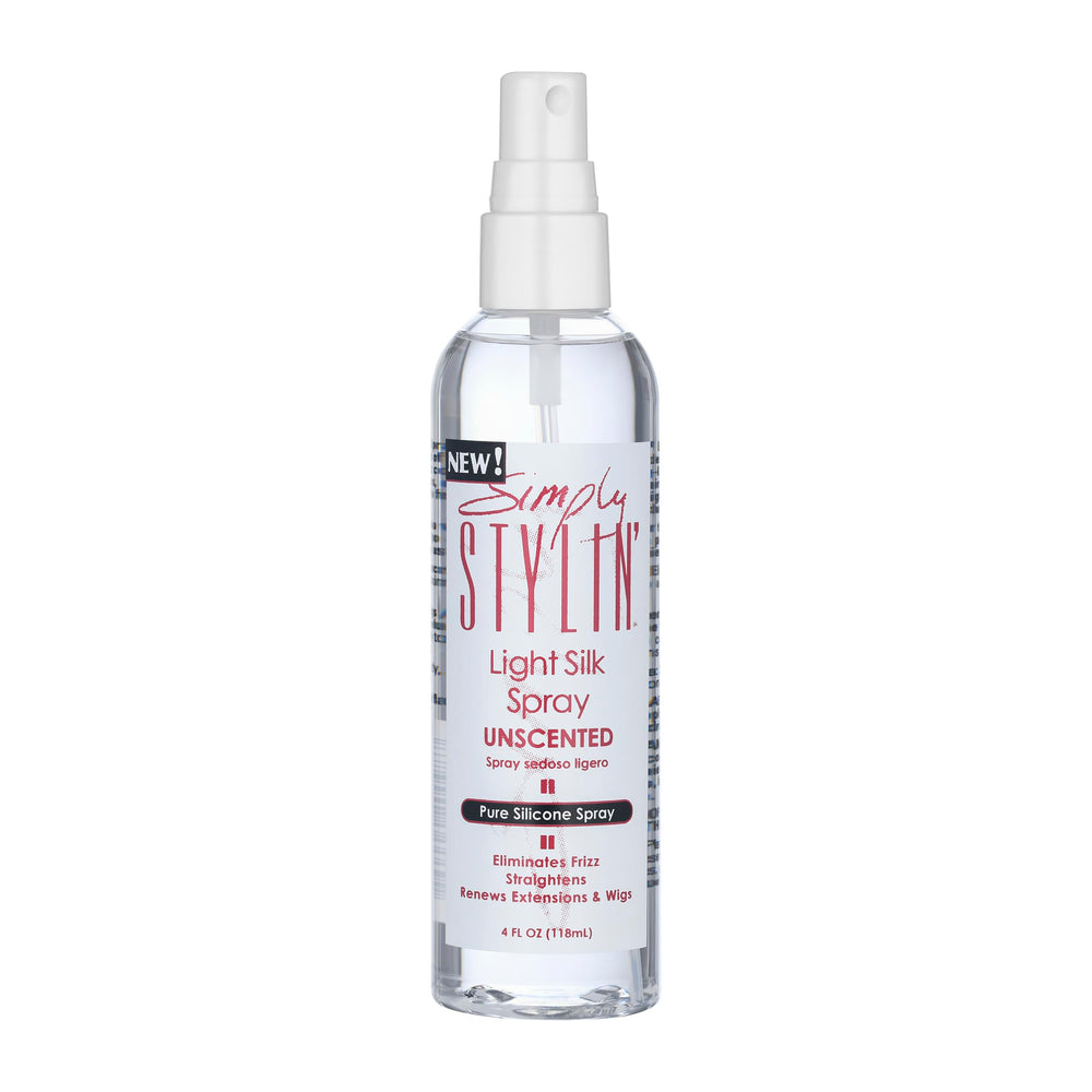 Simply Stylin' Light Silk Spray Unscented bottle shows even application and control