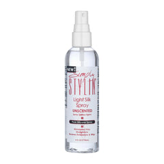 Simply Stylin' Light Silk Spray Unscented bottle shows even application and control