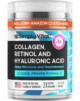 SimplyVital Collagen Retinol Hyaluronic Cream jar closeup shows rich hydration.