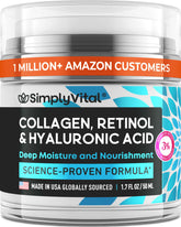 SimplyVital collagen-retinol-hyaluronic cream bottle for daily hydration and firming potential.
