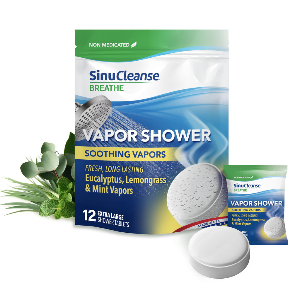 SinuCleanse vapor shower steamer lemongrass in use for refreshing aromatherapy in the shower.