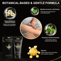Siripine Numbing Cream with emu oil and arnica highlights skin-friendly blend.