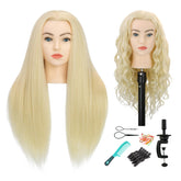 Sirydtm 28in mannequin head front view with light blonde hair and blue eyes for practice.