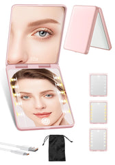 SisKokoro compact mirror shows 1X main view with built in light for quick touch ups.