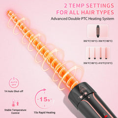 Sixriver 0.78-1in tapered wand creates soft, voluminous curls and natural bends.