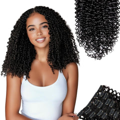 SIYUSI kinky curly clip-in extensions close-up shows secure waterdrop clips for comfortable wear.