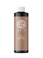 SJOLIE Rapid Spray Tan bottle pour showing quick, even olive-toned glow.