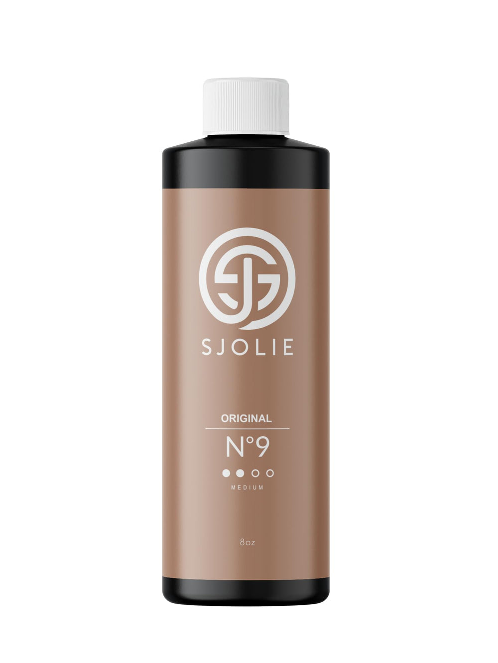 Sjolie Spray Tan No.9 bottle front showing medium hydration for natural glow