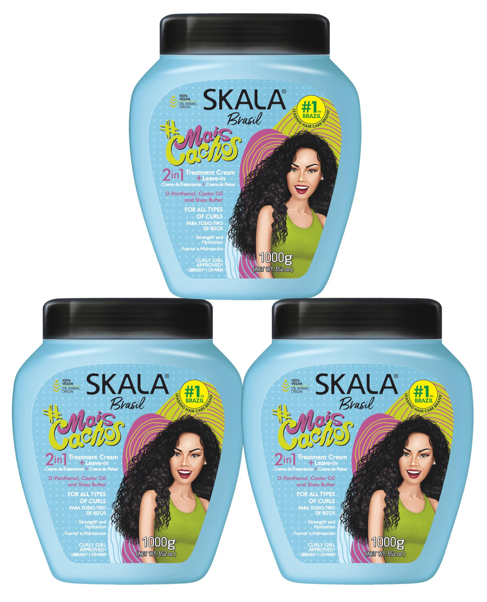 Skala Mais Cachos Hydrates Curls bottle pouring conditioner for frizz control
