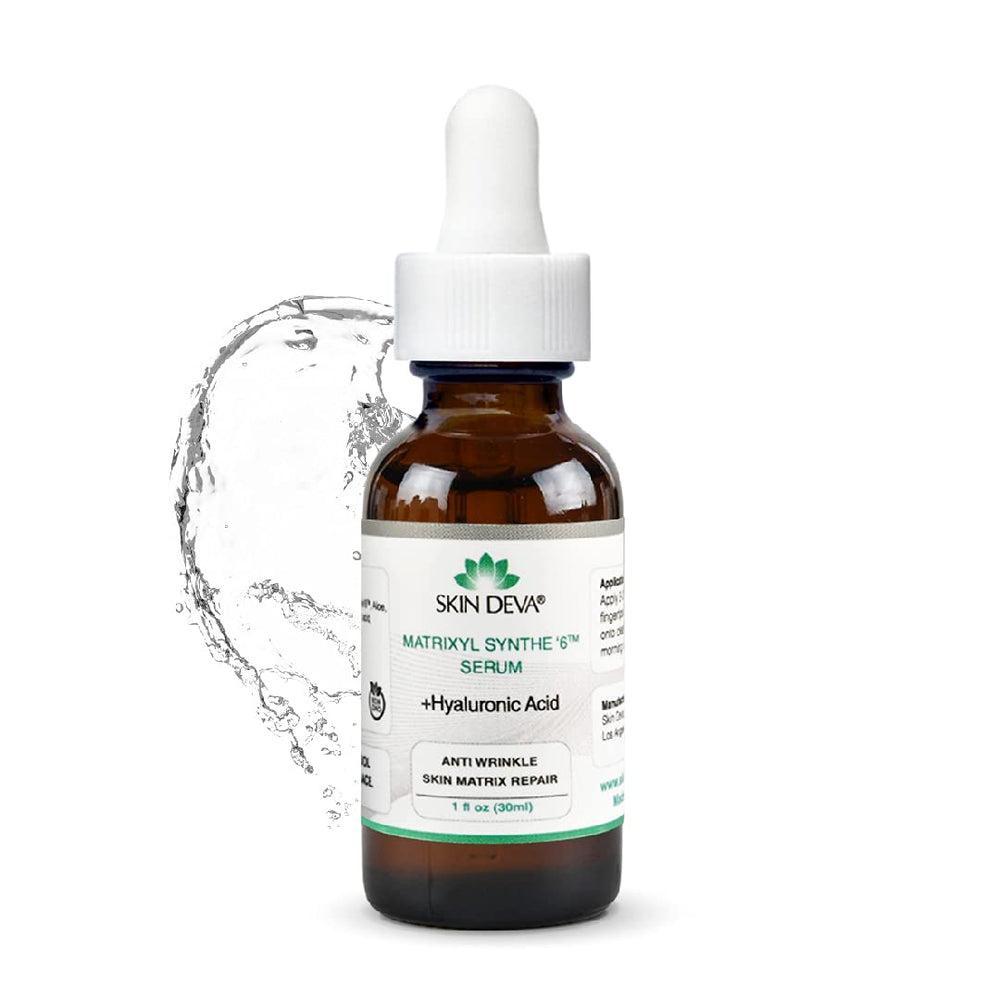 SKIN DEVA Matrixyl Synthe 6 serum bottle showing anti-aging formulation for firmer skin.