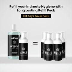Skin Elements Men's Intimate Wash jumbo pack refill bottle demonstrates convenient 180-day supply