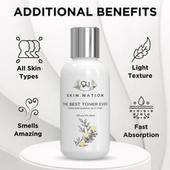 Skin Nation label emphasizes alcohol-free formula suitable for all skin types.