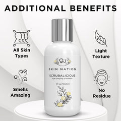 Skin Nation Scrubalicious Exfoliator tea tree oil drop emphasizes pore-clearing benefits.