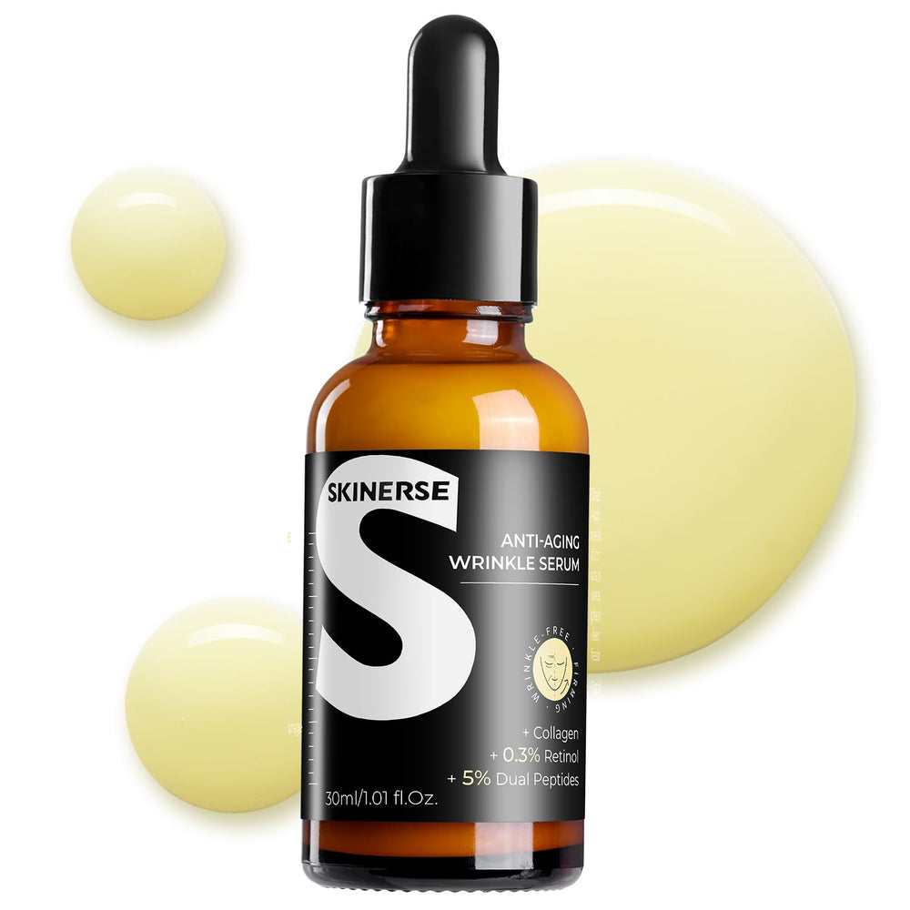 SKINERSE retinol serum bottle close-up, highlighting nighttime renewal potential.