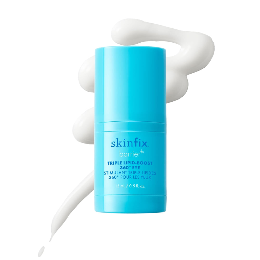 Skinfix Triple Lipid-Boost 360 Eye bottle demonstrates hydration for delicate eye skin.