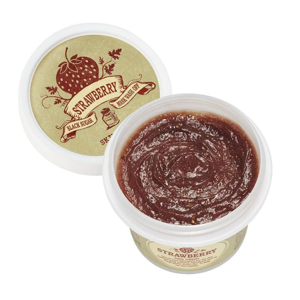 Skinfood 1957 black sugar strawberry mask jar closeup for exfoliation and glow