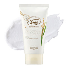 SKINFOOD 1957 Rice Daily Scrub Foam bottle on bathroom shelf for gentle exfoliation