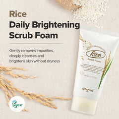 SKINFOOD 1957 Rice Daily Scrub Foam ingredients close-up featuring rice bran water