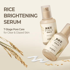 SKINFOOD 1957 Rice Serum pouring shot suggests quick absorption and hydration.