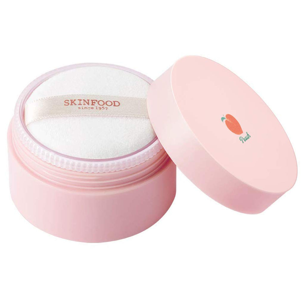 SKINFOOD Peach Cotton Multi Finish Powder 15g closeup showing translucent finish for oil control.