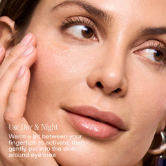 SKINN Age Reset Eye Balm during night routine near eyes and brows.