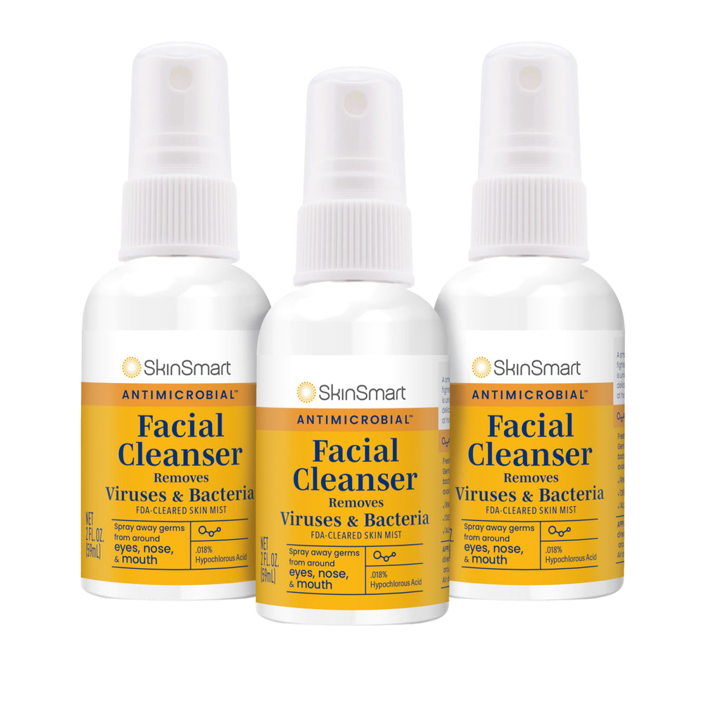 SkinSmart Antimicrobial facial cleanser spray bottle ideal for on-the-go cleansing
