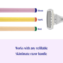 Skintimate razor refill's flexible cartridge glides over curves for a gentler, more controlled shave.