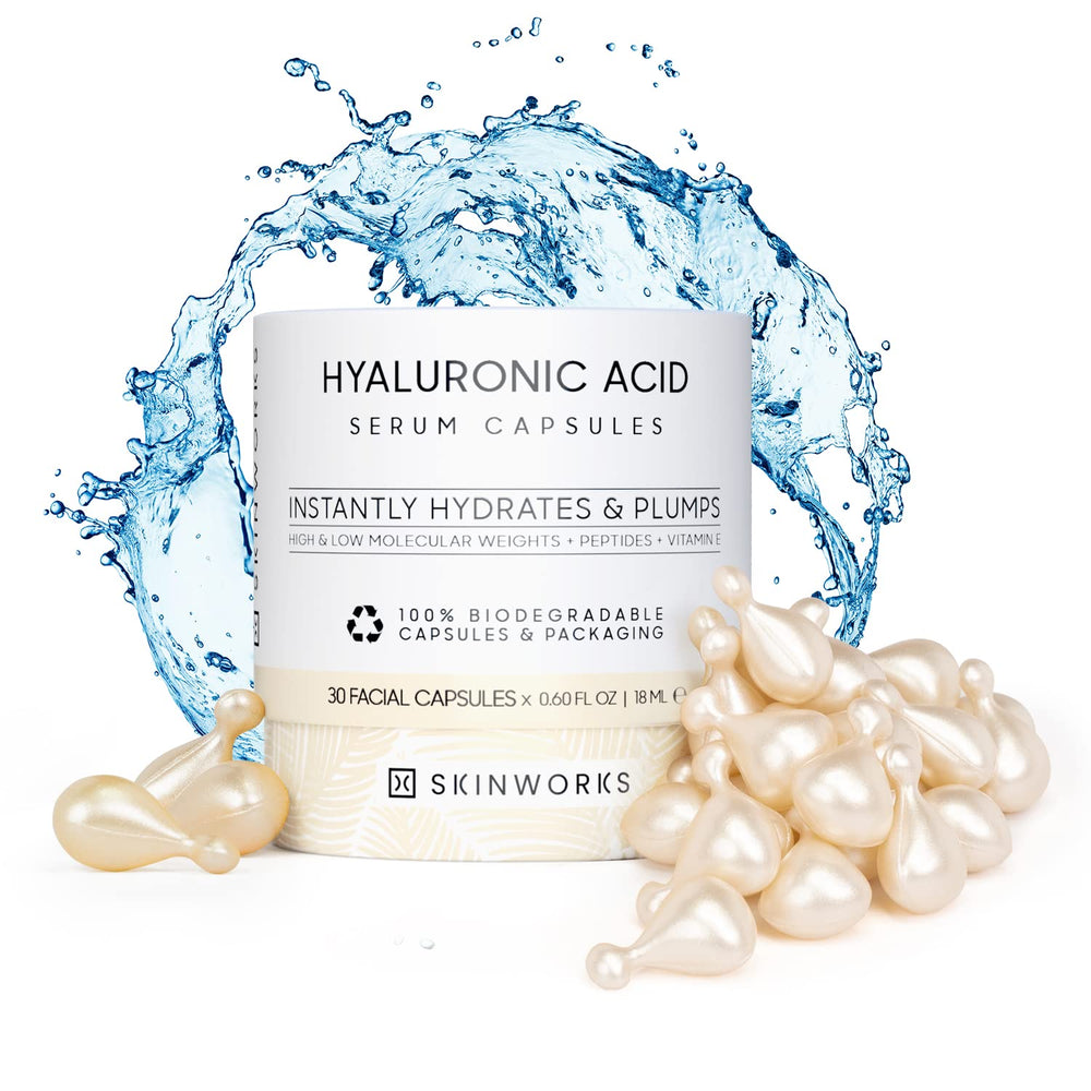 Skinworks Hyaluronic Serum facial application close-up for hydrated, smooth skin.