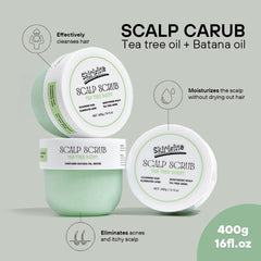 Skirifine Tea Tree Scalp Scrub texture highlights natural sugar crystals for gentle exfoliation.