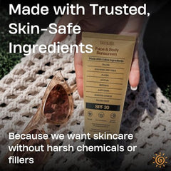 Sky and Sol sunscreen applied on face and body for versatile protection.
