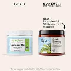 Sky Organics Coconut Oil solid-to-liquid texture for versatile use in skin and hair care