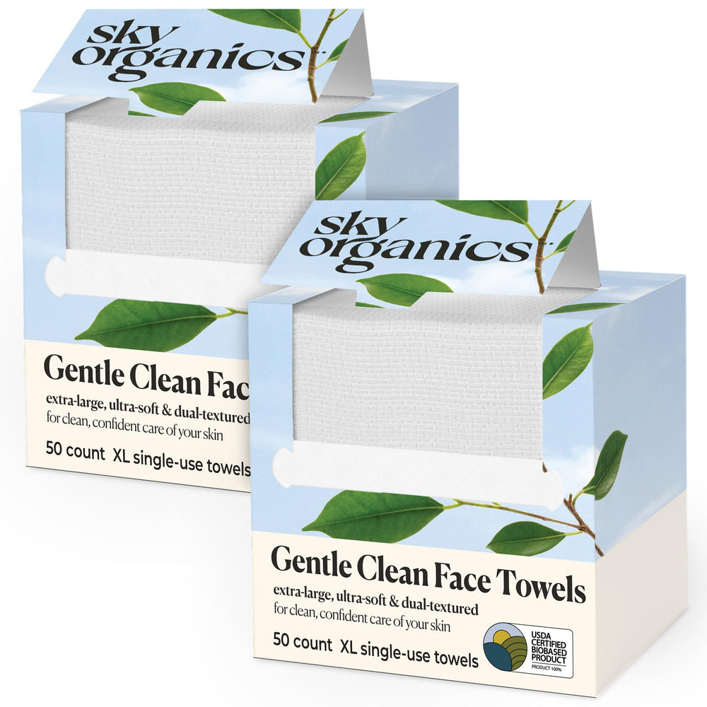 Sky Organics Gentle Clean Face Towels 2-pack front view for quick makeup removal