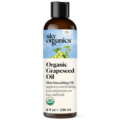 Sky Organics Grapeseed Oil bottle shows quick absorption for hydrated skin