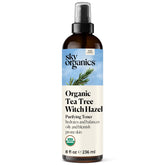 Sky Organics tea tree and witch hazel toner bottle ready for cleansing and balancing.