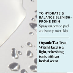 Sky Organics witch hazel and tea tree ingredients label emphasizes clean formula.