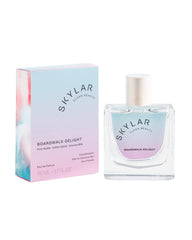 Skylar Boardwalk Delight bottle closeup—premium clean fragrance for everyday luxury.