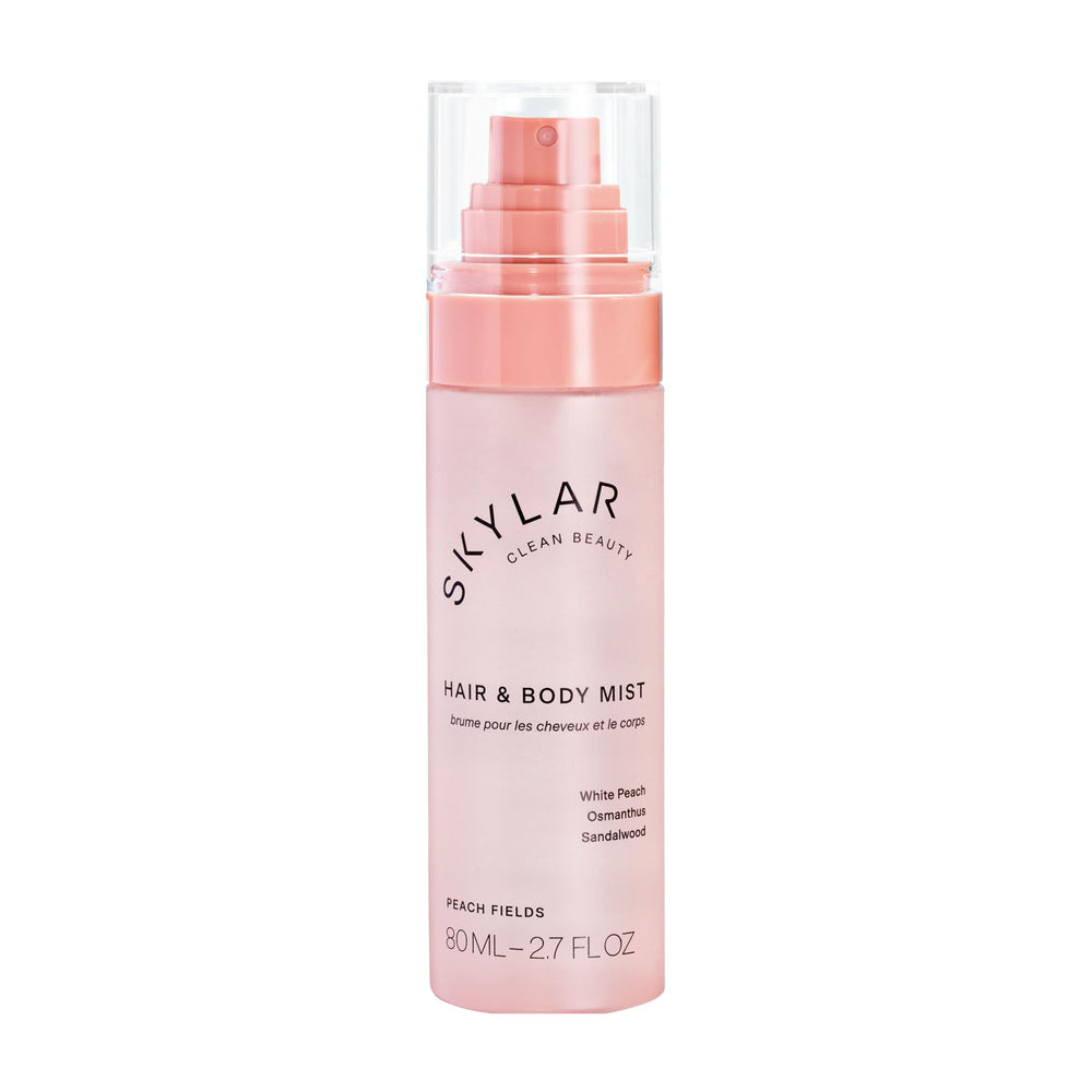 Skylar Peach Fields bottle closeup for daily refresh and clean scent
