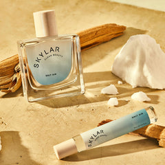 Skylar Salt Air label detail shows driftwood and sea salt notes.