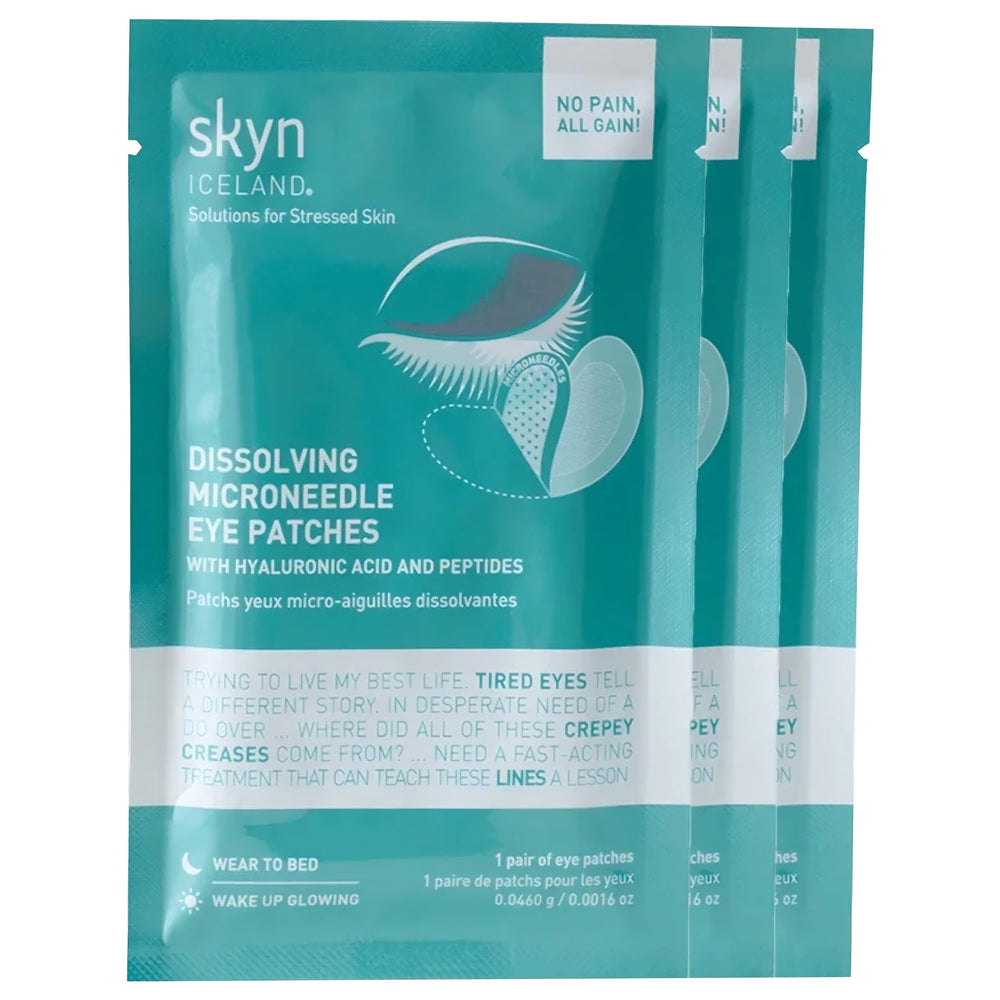 Skyn ICELAND dissolving microneedle patches closeup highlighting hydrating micro tips.