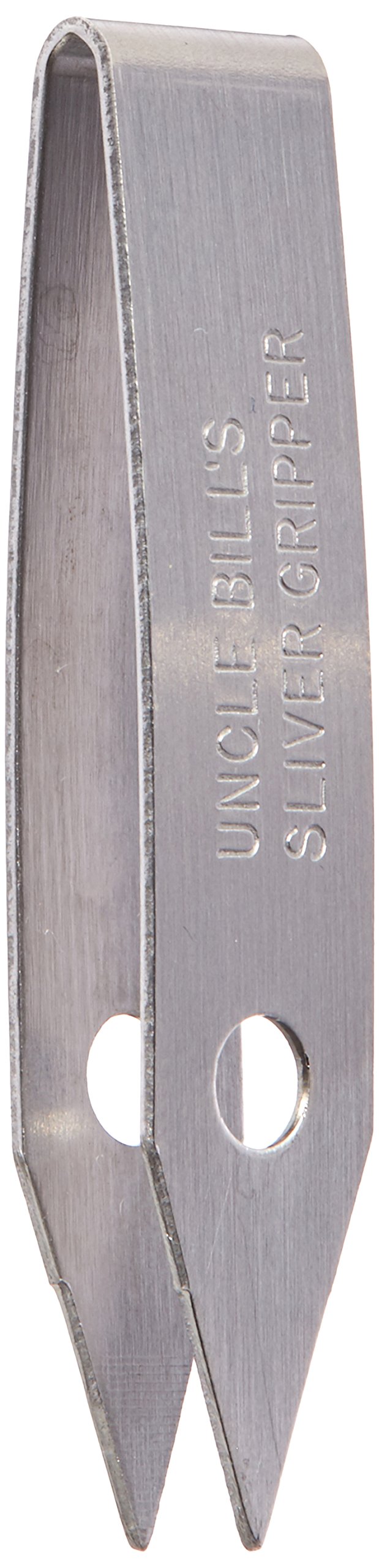 Sliver Gripper keychain tweezers close-up with polished tips for precise splinter removal.