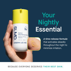 SLMD Resurfacing Retinol Serum being dispensed for smoothing texture and even tone.