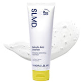 SLMD Salicylic Acid Cleanser bottle on sink; promotes clearer pores and refreshed skin.