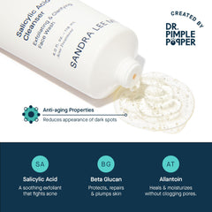 SLMD Salicylic Acid Cleanser label on bottle emphasizes dermatologist-developed formula.