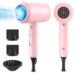 Slopehill professional ionic hair dryer pink close-up with concentrator nozzle for precise styling.